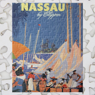 Puzzle Art de voyage vintage aux Bahamas, Fly Nassau par 