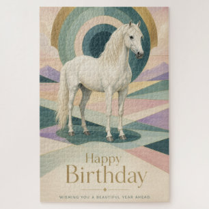 Puzzle Art Déco Cheval Blanc Géométrique Anniversaire