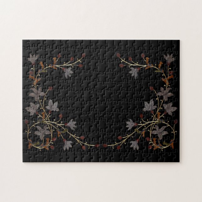 Puzzle Art Deco Flowers On Black (Horizontal)