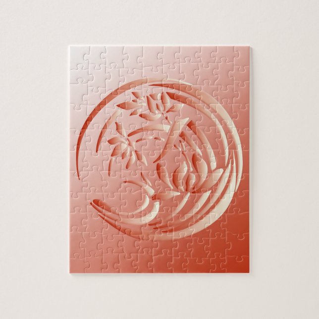 Puzzle Art Déco Lily motif - corail orange (Vertical)