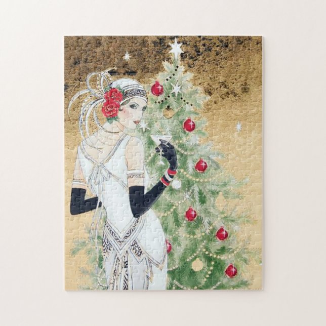 Puzzle Art déco rétro vintage dame de Noël (Vertical)
