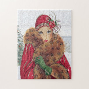 Puzzle Art déco rétro vintage dame de Noël