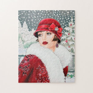 Puzzle Art déco rétro vintage dame de Noël