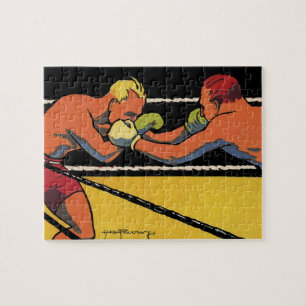 Puzzle Art Déco vintage de boxe sportive, Boxeurs se frap