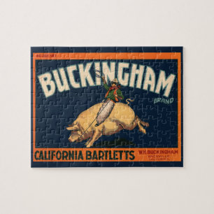 Puzzle Art d'étiquette de caisse de fruits vintage Cowboy