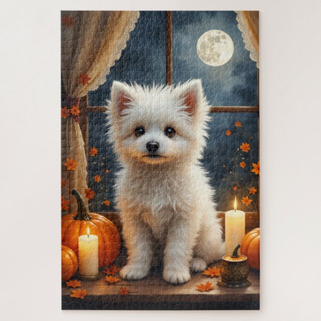 Puzzle Art d'Halloween gothique cosy Coton de Tulear (Vertical)