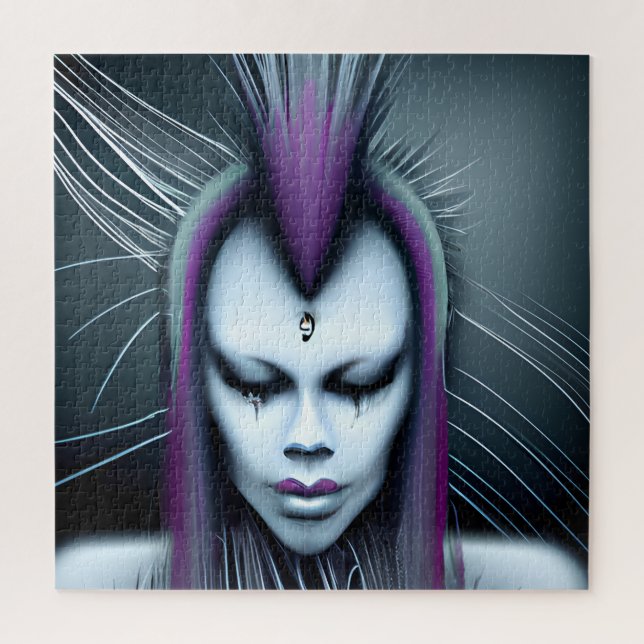 Puzzle Art d'IA hybride éthéré d'humain et d'alien dystop (Vertical)