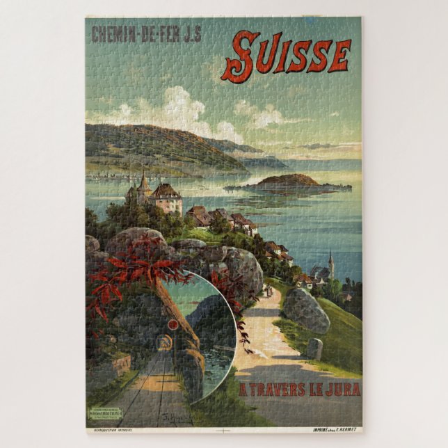 Puzzle Art d'illustration de voyage en Suisse vintage (Vertical)