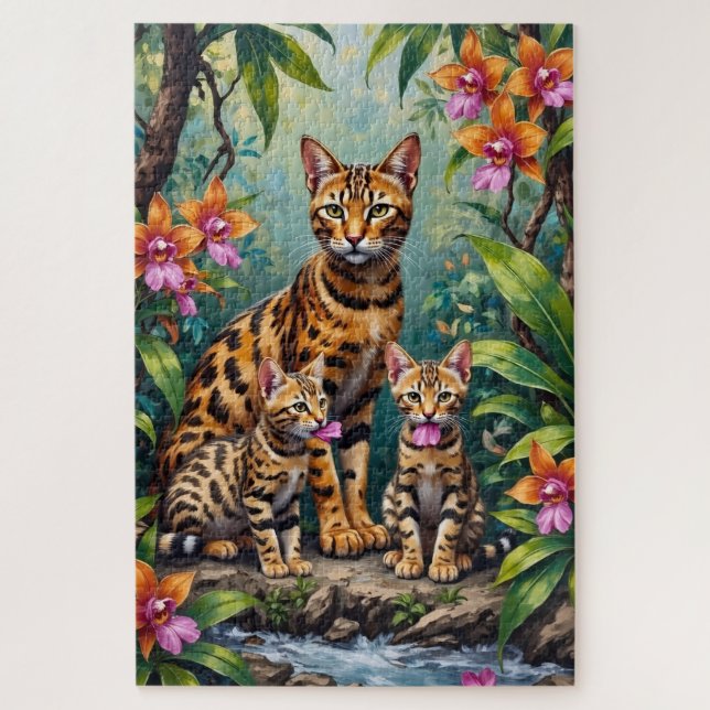 Puzzle Art du chat du Bengale Jungle Orchidée (Vertical)