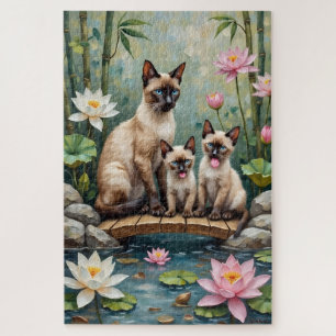 Puzzle Art du chat siamois dans un étang de lotus