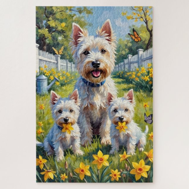 Puzzle Art du jardin de jonquilles Westie (Vertical)