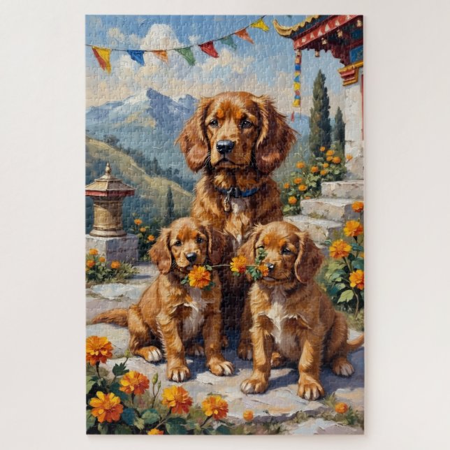 Puzzle Art du jardin du monastère du Spaniel Tibétain (Vertical)