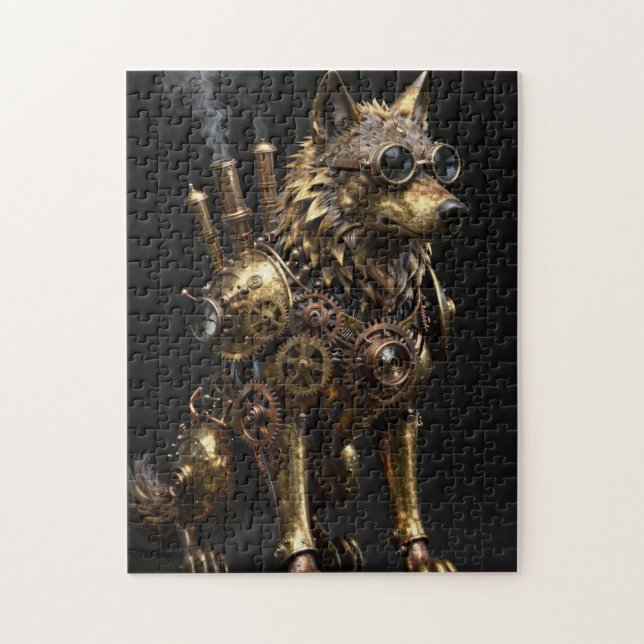 Puzzle Art du loup assis mécanique Steampunk (Vertical)