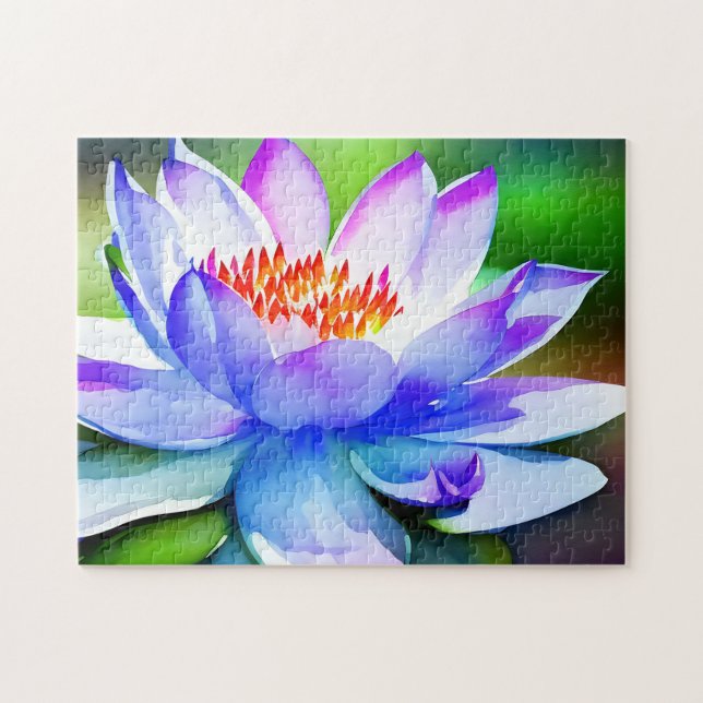 Puzzle Art du nénuphar bleu et blanc (Horizontal)