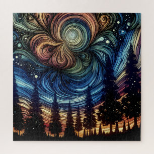 Puzzle Art éthéré mystique avec des arbres et un ciel noc