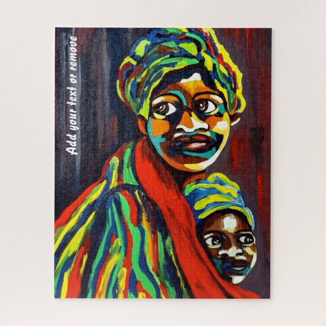 Puzzle Art éthique coloré, mère et enfant africains, (Vertical)