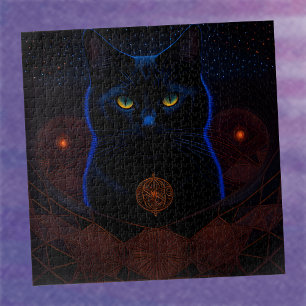 Puzzle Art Fantastique de Chat Noir Céleste Sombre Mystiq
