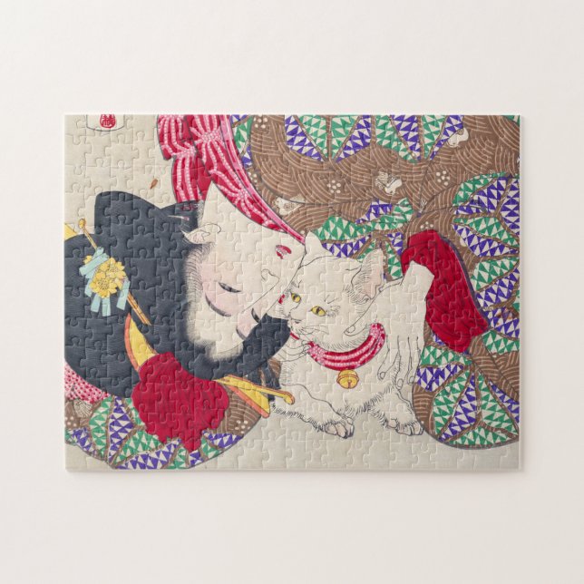 Puzzle Art féminin et chat japonais - Taiso Yoshitoshi - (Horizontal)
