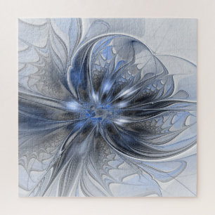Puzzle Art floral fractal abstrait aquarelle gris bleu