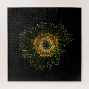 Puzzle Art floral minimaliste néon jaune tournesol
