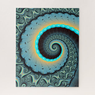 Puzzle Art fractal abstrait bleu turquoise orange Spirale