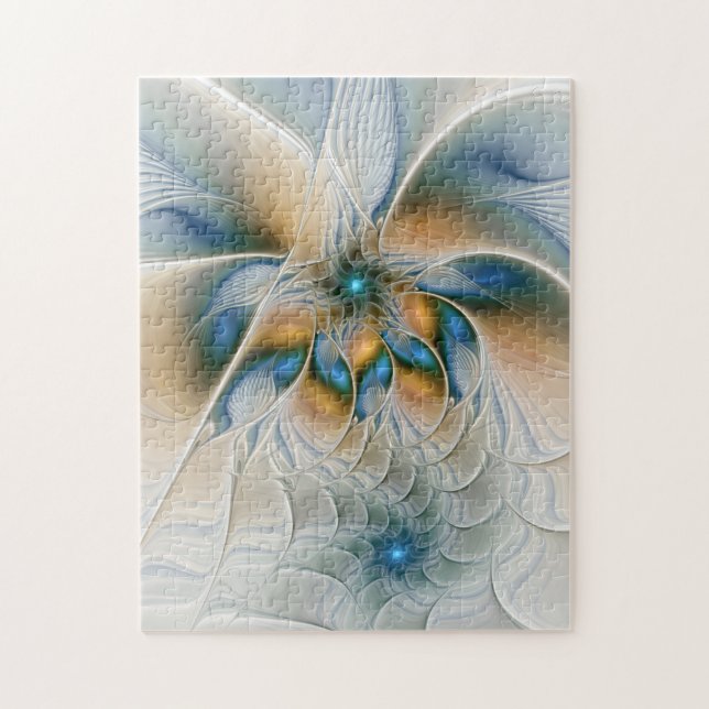 Puzzle Art fractal abstrait et fantaisiste avec du bleu (Vertical)