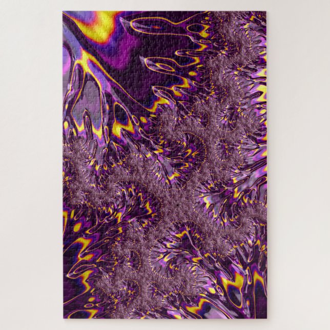 Puzzle Art fractal groovy jaune violet trippy vibrant (Vertical)