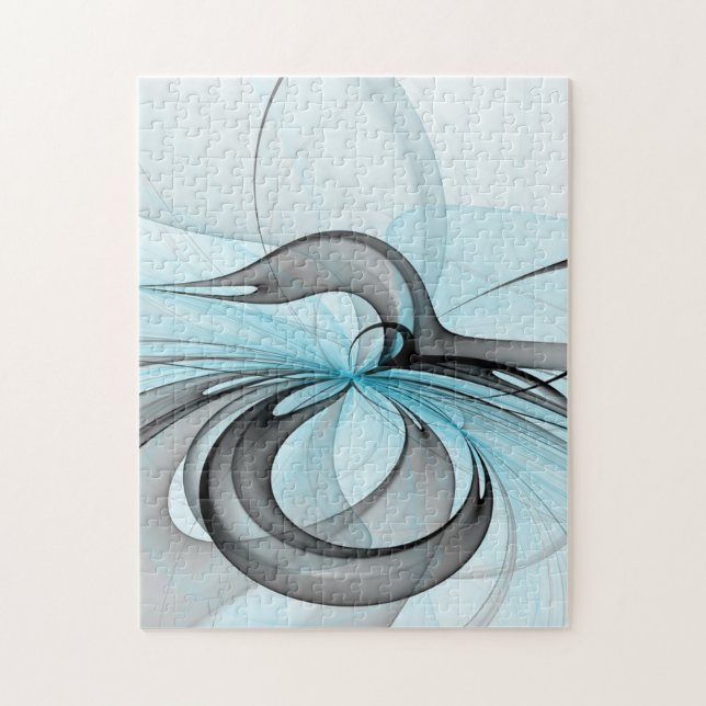 Puzzle Art fractal moderne gris anthracite abstrait bleu (Vertical)