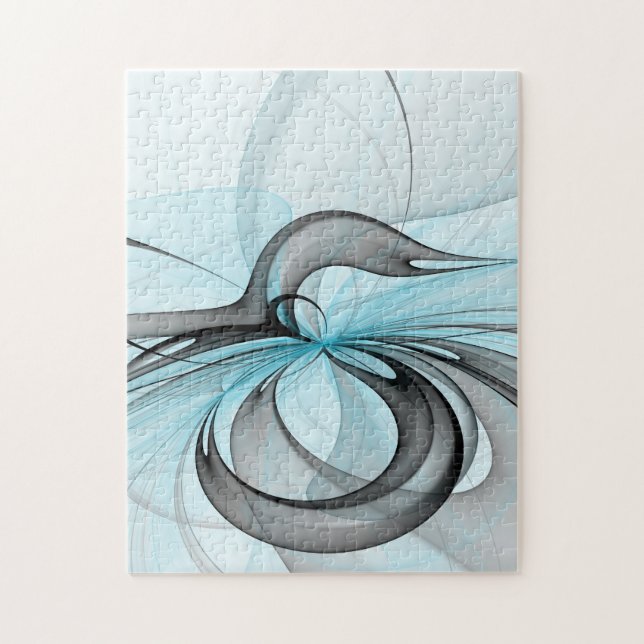 Puzzle Art fractal moderne gris anthracite abstrait bleu (Vertical)