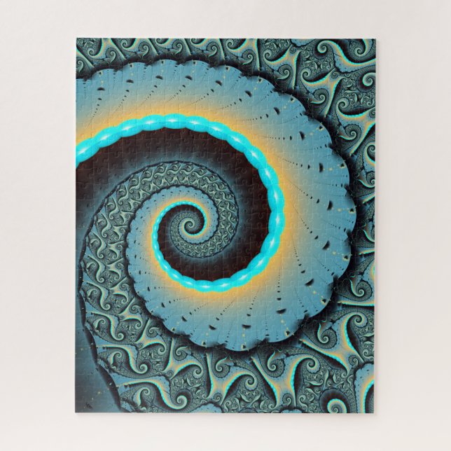 Puzzle Art fractal spirale abstrait bleu turquoise orange (Vertical)