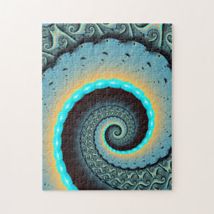 Puzzle Art fractal spirale abstrait bleu turquoise orange