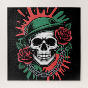 Puzzle Art graphique audacieux : Crâne en chapeau melon a