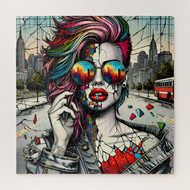 Puzzle Art Grunge | Femme Abstraite Fracturée (Vertical)