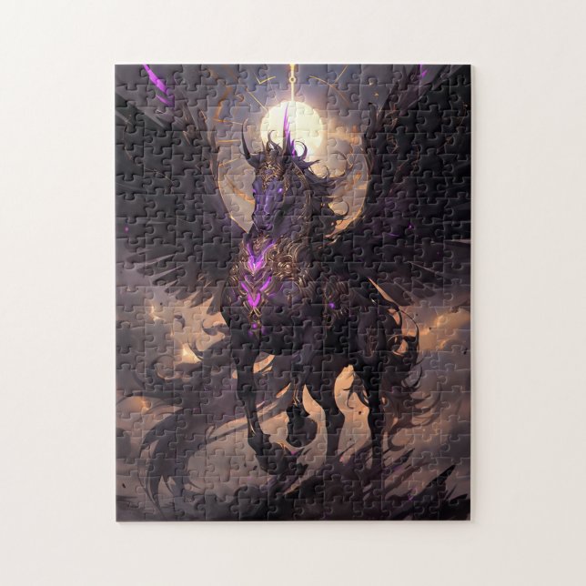 Puzzle Art Imaginaire noir violet Unicorne (Vertical)