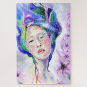 Puzzle Art Jolie Femme avec Lilies - Dessin Collections