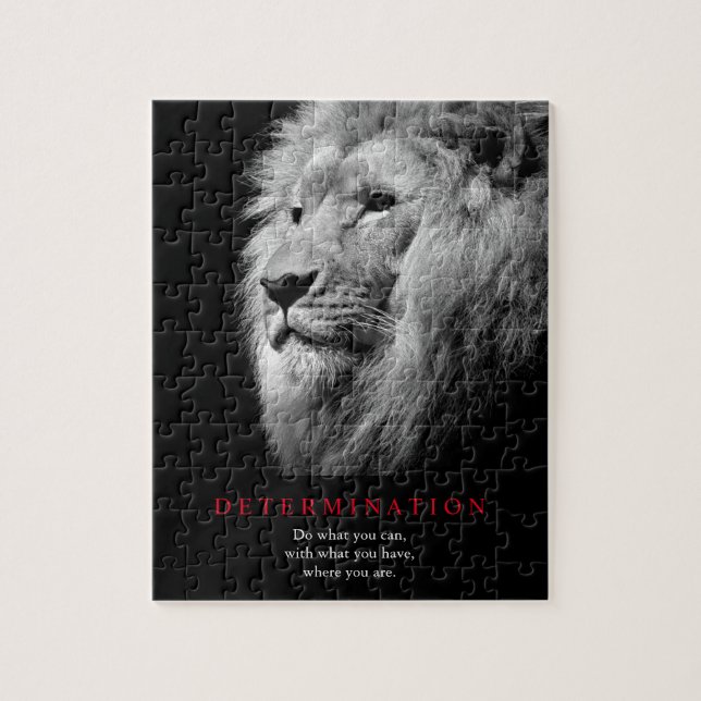 Puzzle Art Lion de détermination motivationnelle noir et  (Vertical)