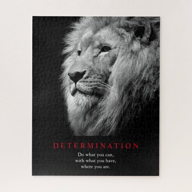 Puzzle Art Lion de détermination motivationnelle noir et  (Vertical)