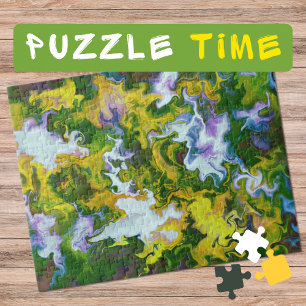 Puzzle Art marbling Avril vert blanc jaune - difficile
