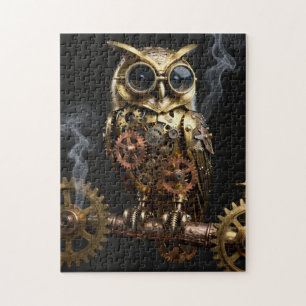 Puzzle Art mécanique Steampunk de hibou sur branche d'hor