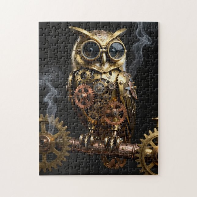 Puzzle Art mécanique Steampunk de hibou sur branche d'hor (Vertical)