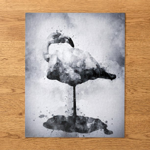 Puzzle Art moderne à l'aquarelle flamant rose noir et bla