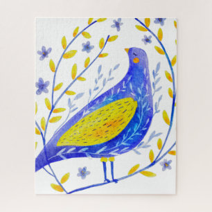 Puzzle Art moderne d'oiseau bleu et jaune à l'aquarelle