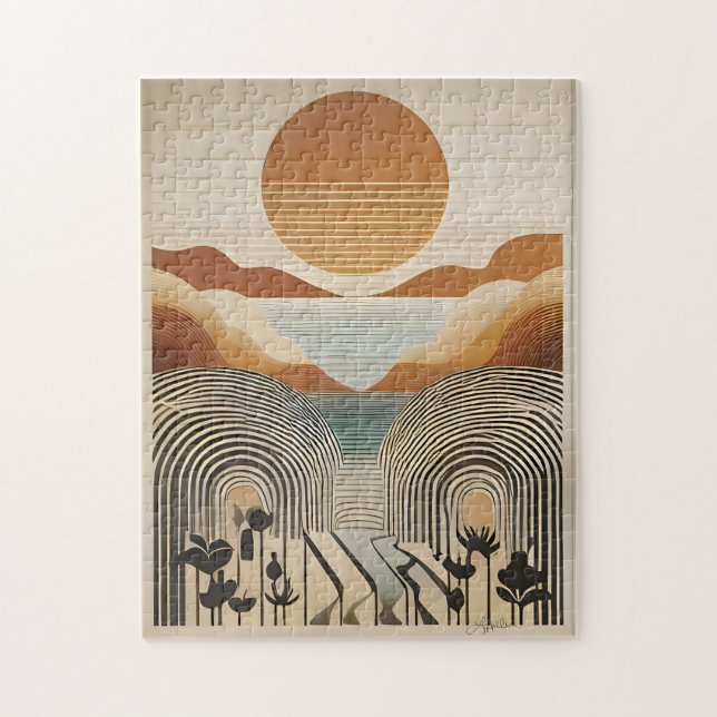 Puzzle Art Moderne du Milieu du Siècle Coucher de soleil  (Vertical)
