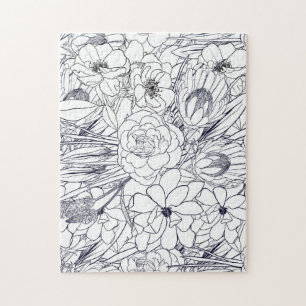 Puzzle Art Moderne Ligne Main Tirée Floral Girly Design