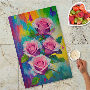 Puzzle Art Moderne Vibrant Rose Roses Bouquet Peinture à 