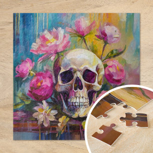 Puzzle Art moderne Vie morte Crâne et fleurs Abstraits