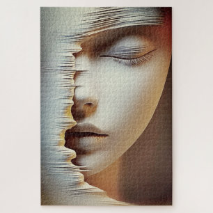 Puzzle Art mural du visage féminin abstrait – Texturé mod