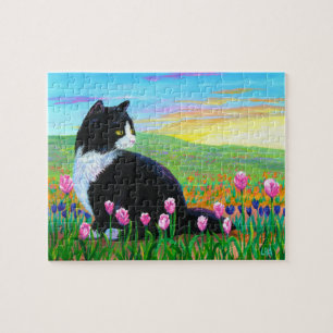 Puzzle Art noir Creationarts de tulipes de chat de