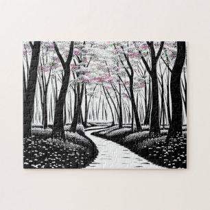 Puzzle Art noir et blanc avec Feuilles violets