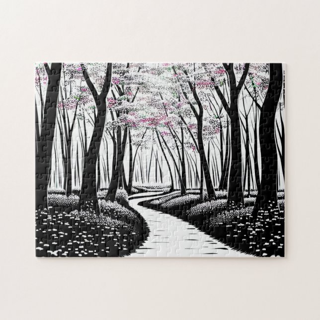 Puzzle Art noir et blanc avec Feuilles violets (Horizontal)